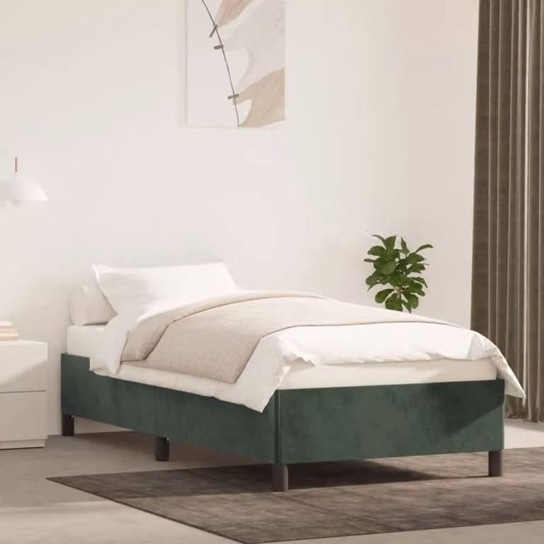 The Living Store Struttura letto in velluto verde scuro 90x190 cm
