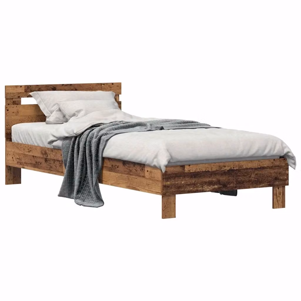 Letto con testiera in legno effetto vecchio marrone vidaXL L: 90 cm, P: 200 cm, H: 104 cm – 2