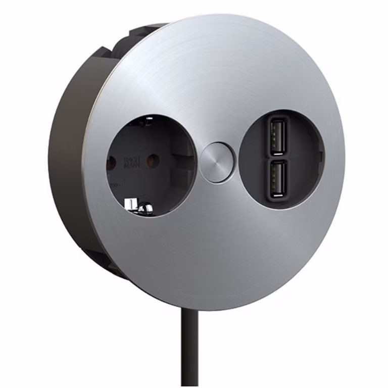 BACHMANN TWIST 931.031 in look acciaio inox con presa di corrente con messa a terra e caricatore doppio USB / Standard tedesco / BACHMANN / Presa di corrente