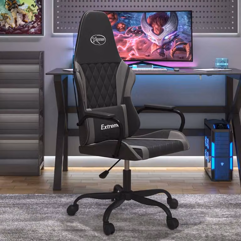 Sedia da Gaming vidaXL in Similpelle Multicolore Nero e Grigio con Poggiatesta e Ruote
