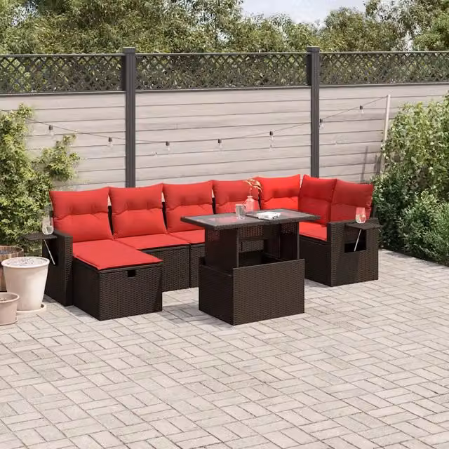 Set Divani da Giardino 8 pz con Cuscini Marrone in Polyrattan 3274994
