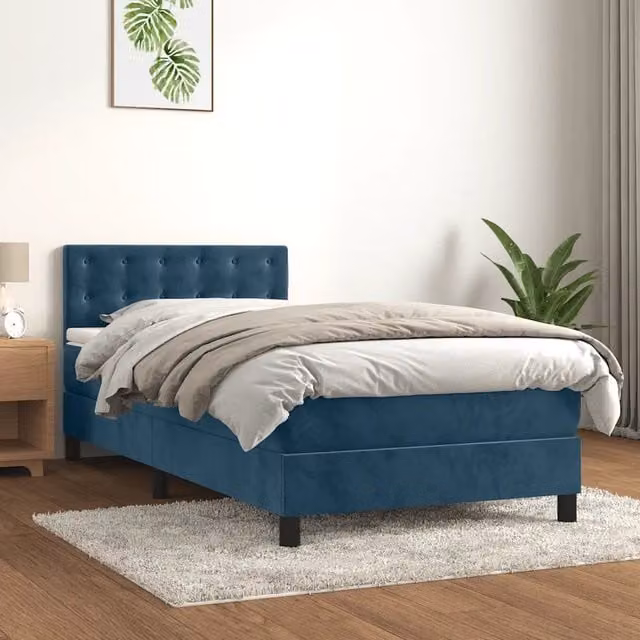 Letto Ibrido con Giroletto a Molle e Materasso vidaXL in Velluto Blu e Bianco L/P/H: 203 x 90 x 78 cm – 1