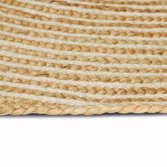 Tappeto ovale in juta lavabile per soggiorno, design moderno, colori bianco e beige, L: 245 cm, P: 152 cm