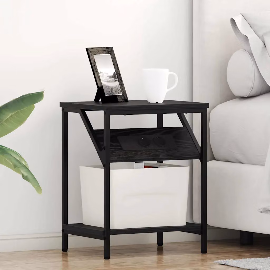 Set di 2 Armadi da Notte vidaXL in MDF e Metallo, Colore Rovere Nero, L 38 cm x P 30 cm x H 48 cm
