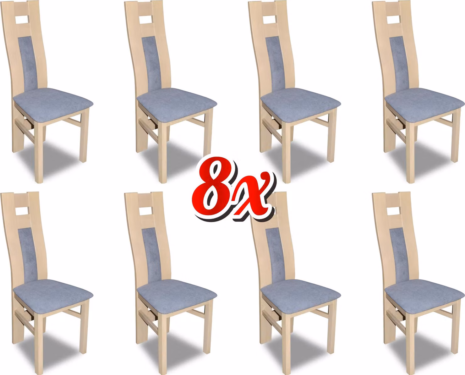 Garnitur Komplett 8x Designer Stuhl Set Esszimmer Lehn Polster Sitz Stühle Stoff