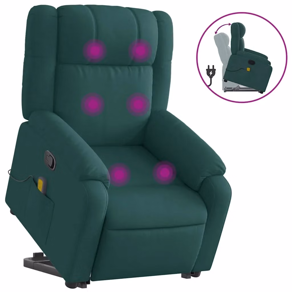Poltrona Alzapersona con Assistenza Elettrica vidaXL in Tessuto Verde con Braccioli – 2