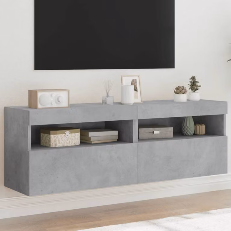 Set di 2 mobili TV da parete vidaXL con luci LED integrate, design moderno in grigio cemento, L 60 cm x P 30 cm x H 40 cm