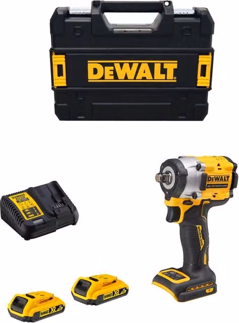 Avvitatore ad impulsi DeWalt DCF921D2T giallo con 2 batterie ricaricabili da 2,0 Ah, caricabatterie DCB115 e sistema TSTAK II