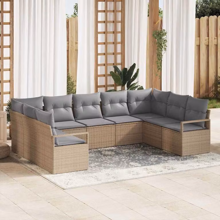 Maison Exclusive - Set di divani da salotto, 9 pezzi, color beige [Materiale sintetico]: rattan sintetico