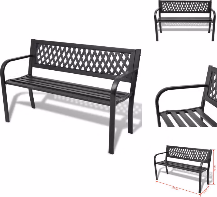 vidaXL Panchina da giardino 118 cm in acciaio nero - Panchine da giardino