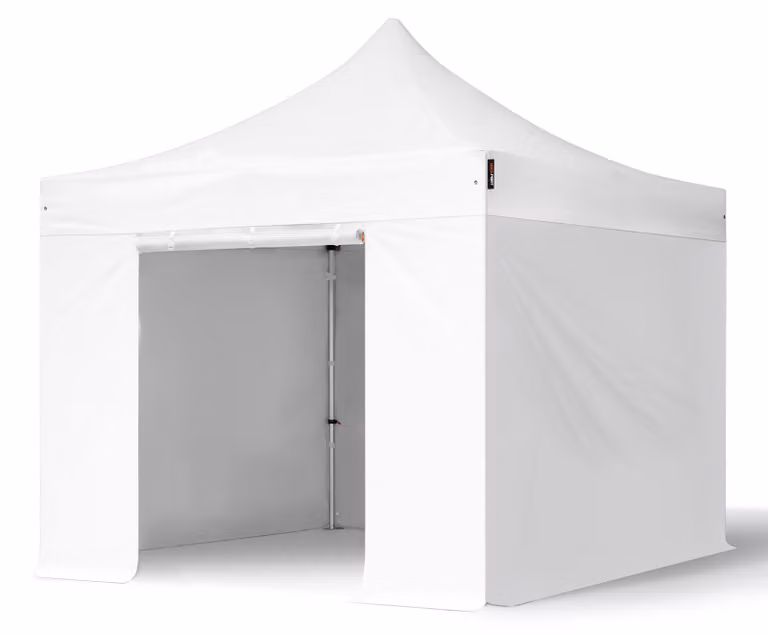 TOOLPORT 3x3m gazebo pieghevole PES con laterali, PROFESSIONAL alluminio, bianco