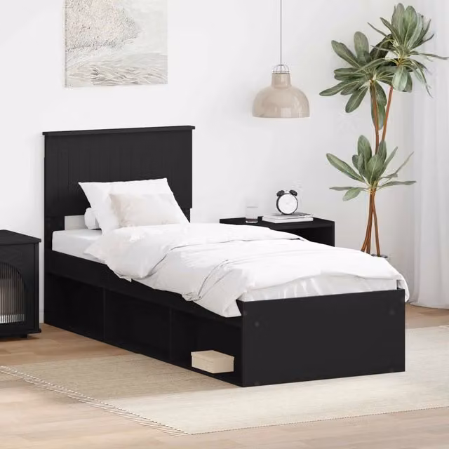Struttura letto con testiera vidaXL in pino massello nero L/P/H: 190 x 80 x 78 cm – 1