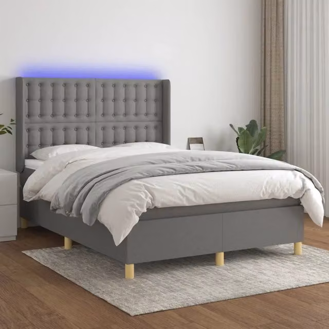 Letto Ibrido con Materasso e Illuminazione LED vidaXL in Tessuto Grigio L/P/H: 140 x 190 x 31 cm – 1