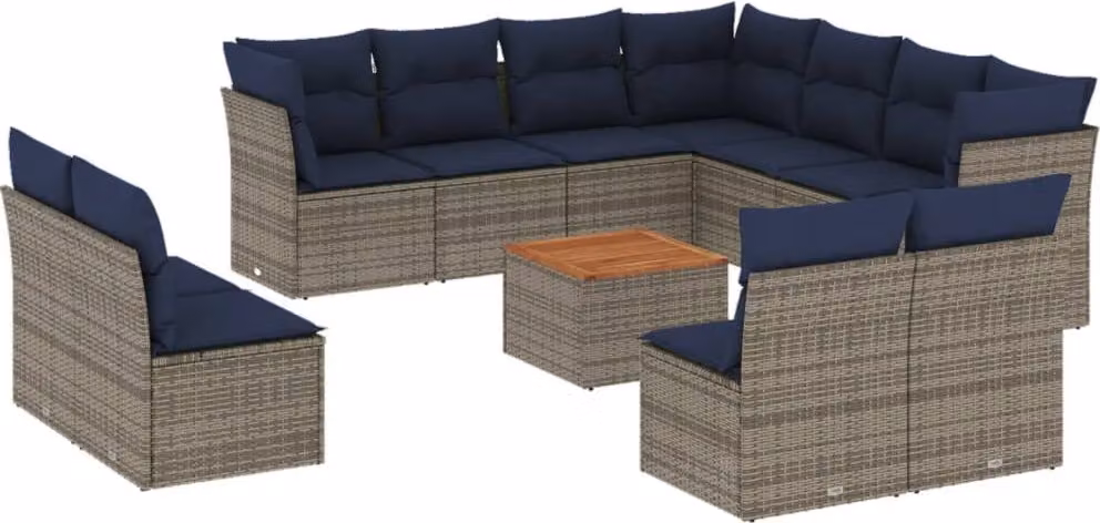 Set Divani da Giardino 12 pz con Cuscini Grigio in Polyrattan
