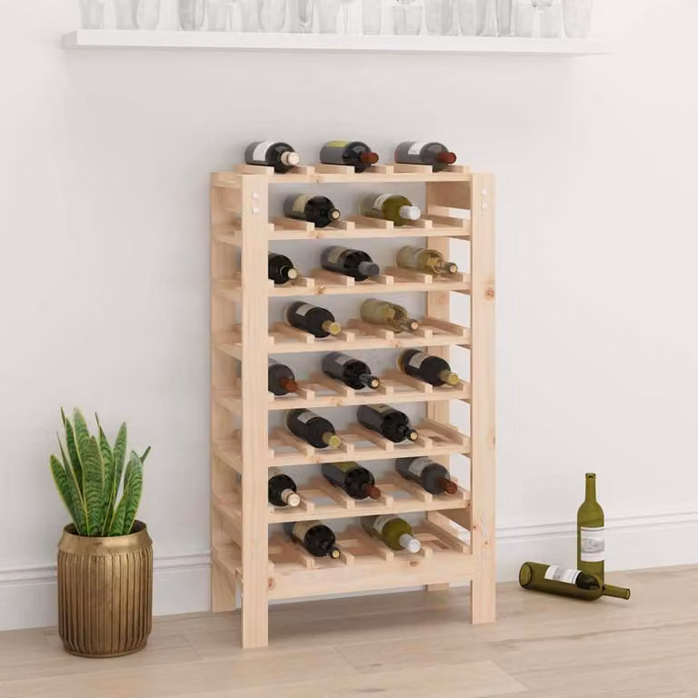 vidaXL Portavini in Legno di Pino Massello, Stile Rustico, Marrone/Beige, L: 61,5 cm, P: 30,0 cm, H: 107,5 cm