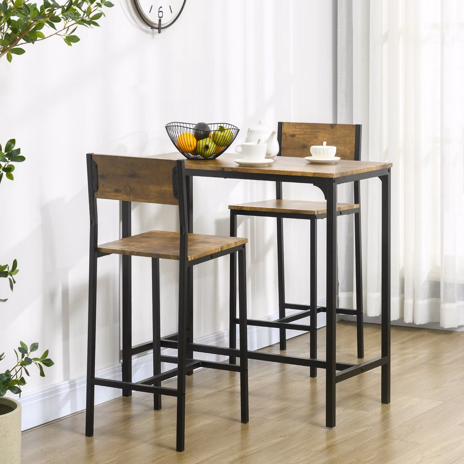 Set Bar da 3 Pezzi Aosom con Tavolo Rettangolare e 2 Sedie in MDF e Metallo, Colore Marrone – 2