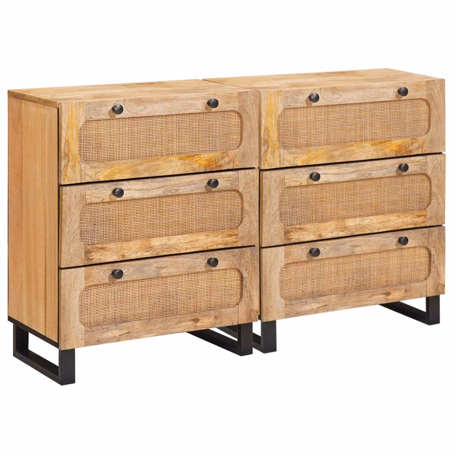 Set di 2 credenze moderne vidaXL in legno di mango massello e metallo, Marrone e Nero, L 60 cm x P 33 cm x H 75 cm – 1