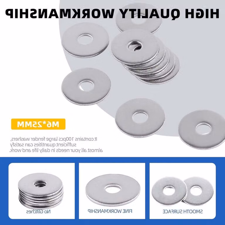 100 anelli paraurti in acciaio inossidabile 304, dimensioni M6 x 25 mm - Set di anelli piatti per accessori per viti e ferramenta