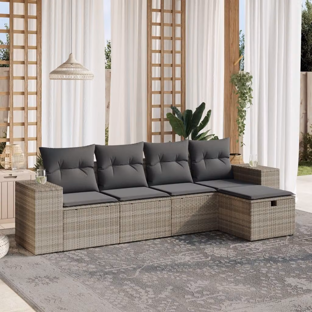 Maison Exclusive - Set Divano da Giardino 5pz con Cuscini Grigio Chiaro Polyrattan