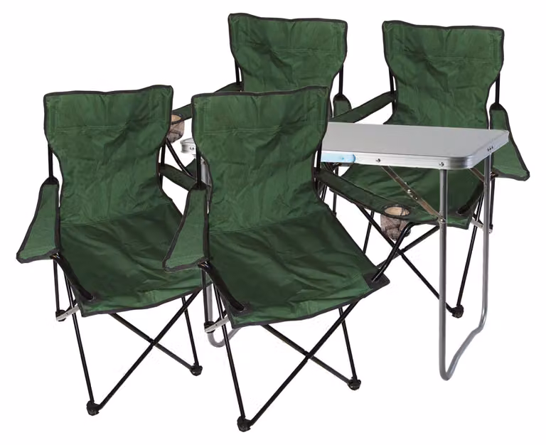 set di mobili da campeggio 5 pezzi tavolo verde + sedie da campeggio con borsa