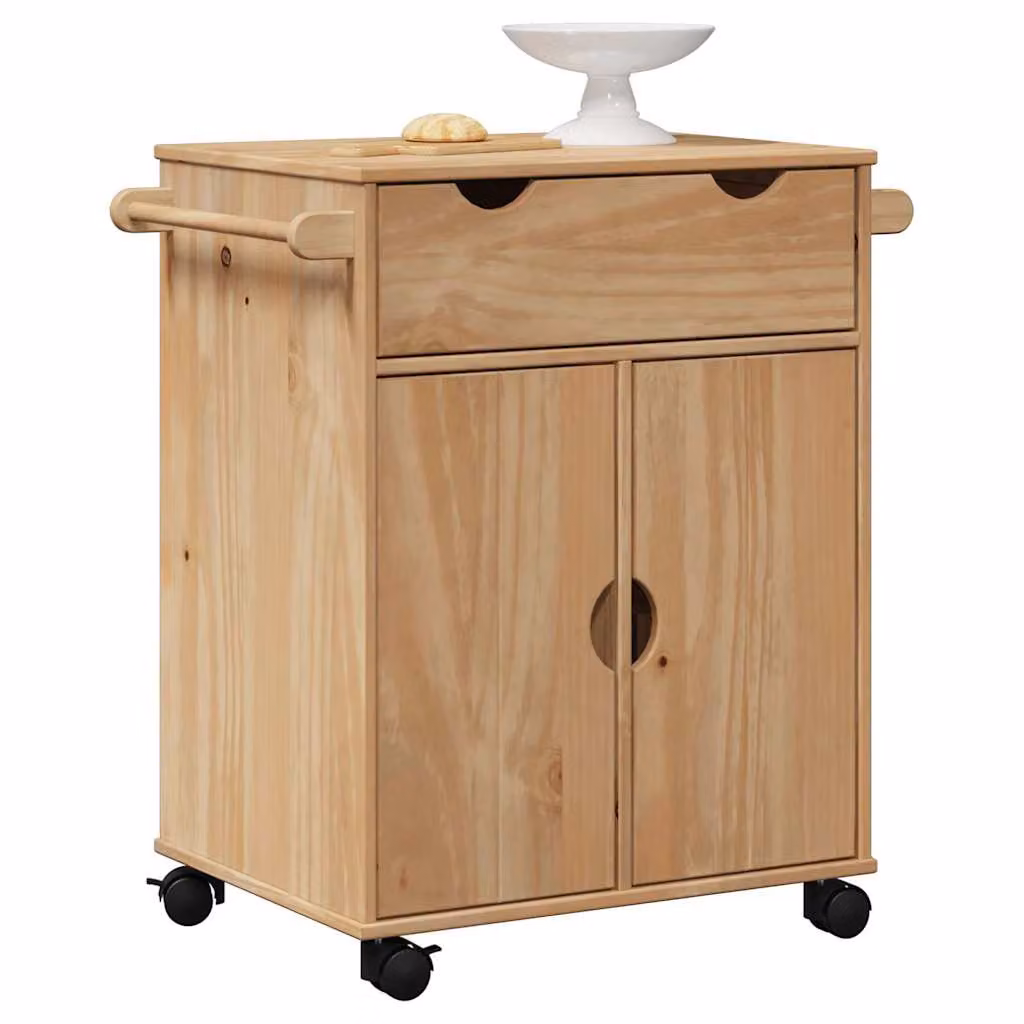 vidaXL Carrello da Cucina OTTA in Legno di Pino Massello, Stile Rustico, Marrone, L/P/H: 59 x 45 x 80 cm