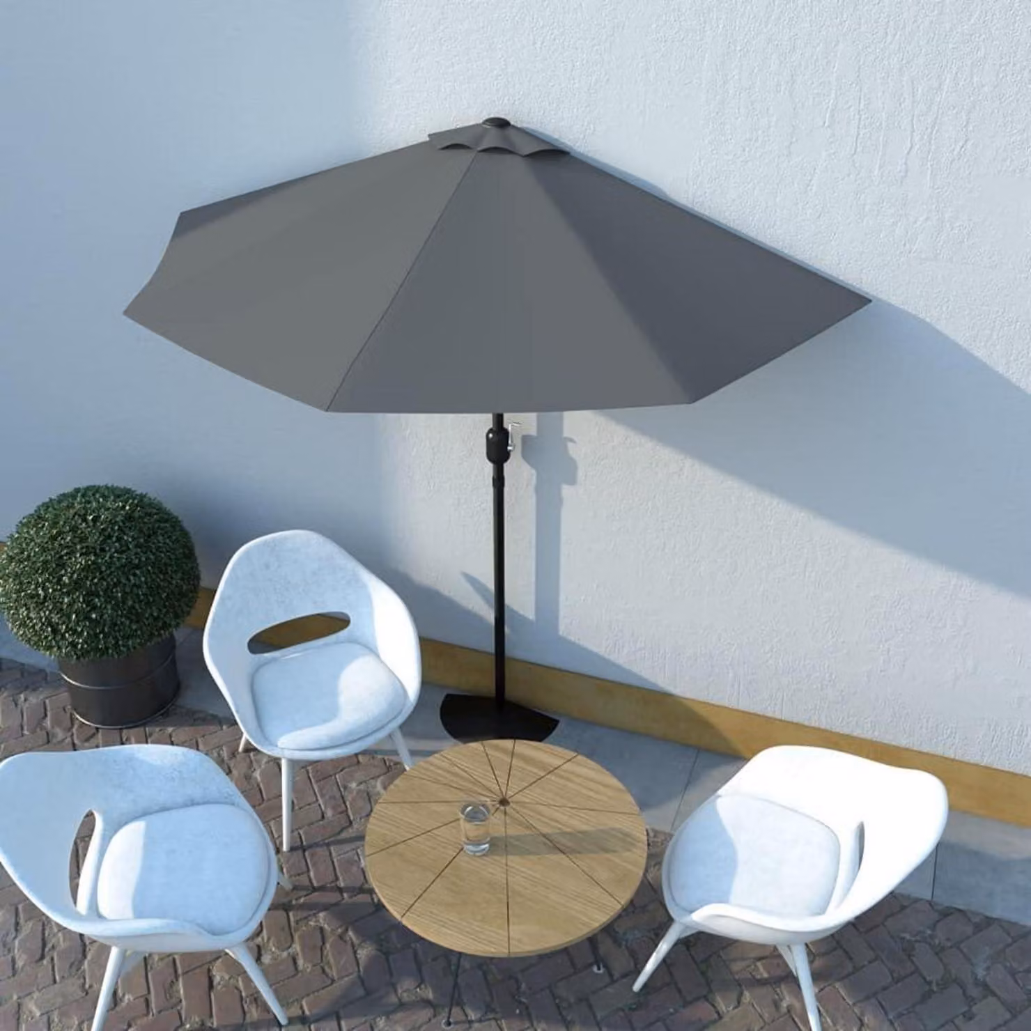 Ombrellone a mezza vela, con manovella, per balcone, colore antracite, dimensioni 270x135 cm, struttura in acciaio