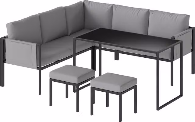 Set da giardino Outsunny composto da divano ad angolo, tavolo alto e 2 poggiapiedi, colore grigio
