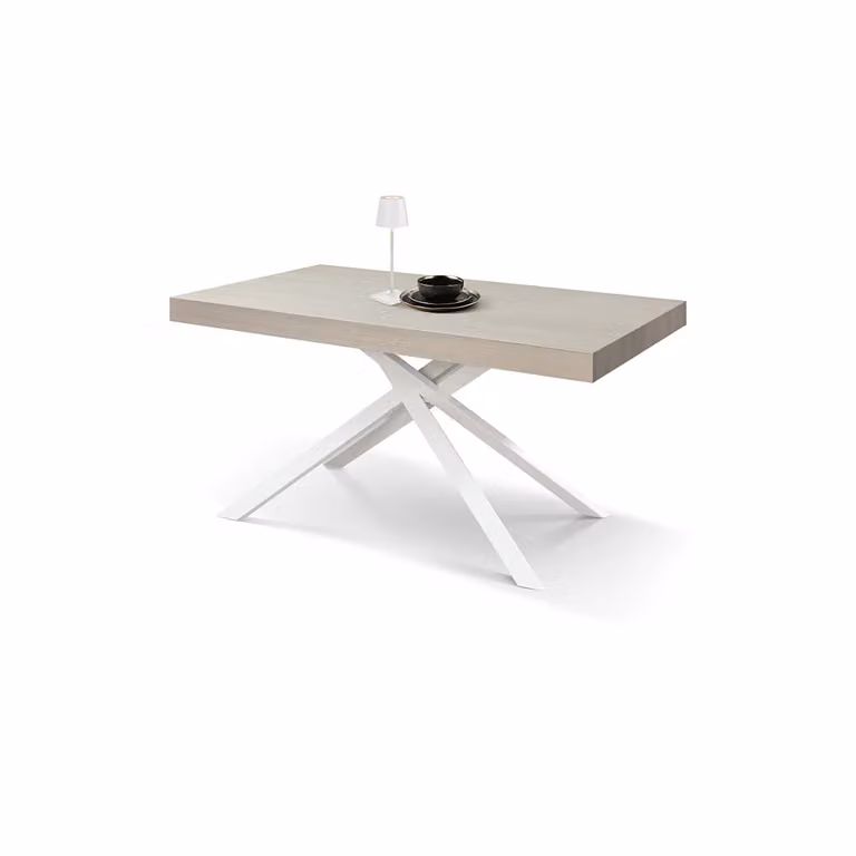 Tavolo FORTE DEI MARMI olmo perla allungabile con base bianca 160×90 cm – 240×90 cm