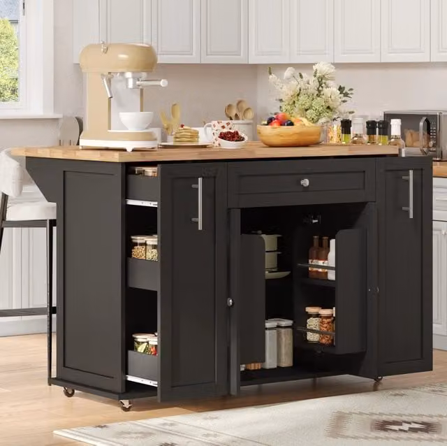 Isola cucina mobile con piano pieghevole e cassetti