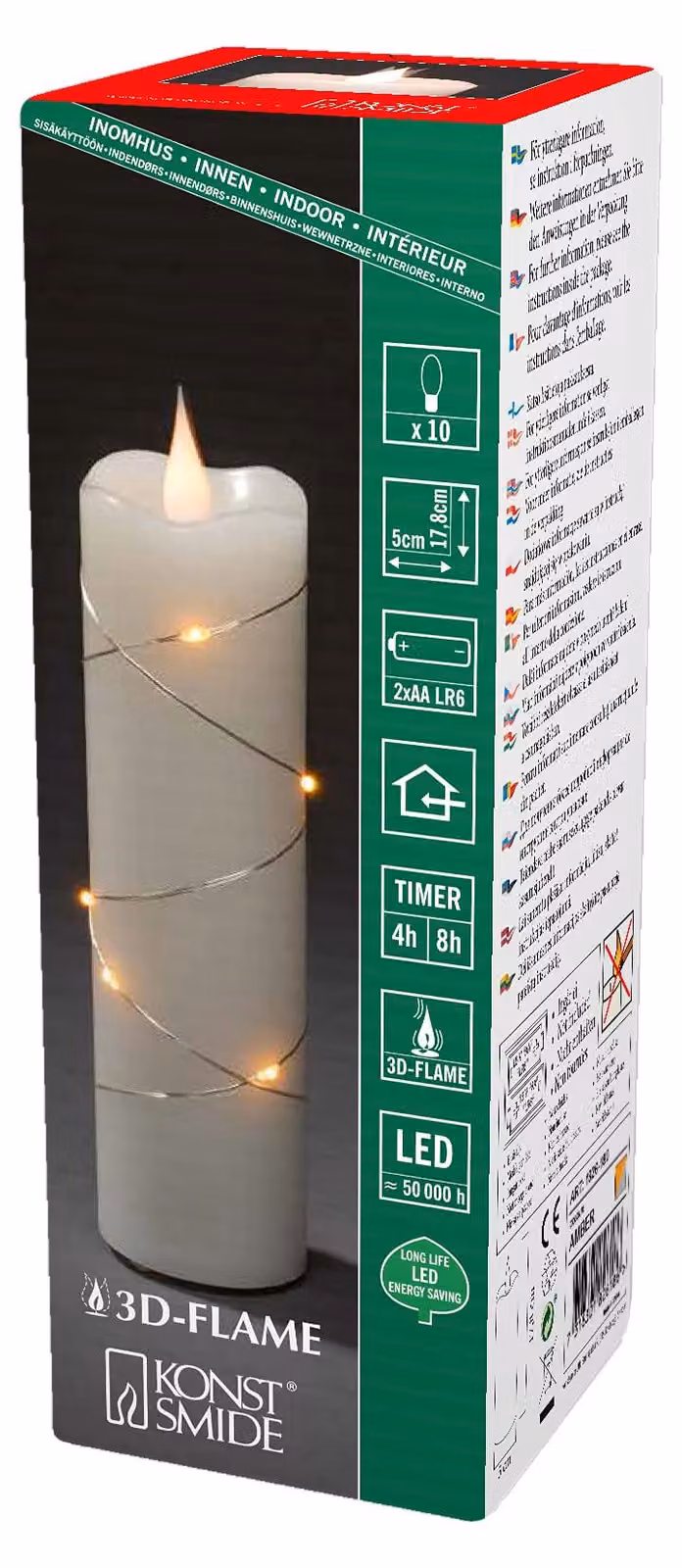 Candela LED a forma di vera candela, color crema, con 10 LED, timer e alimentazione a batteria