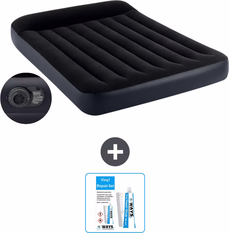 Intex Airbed - Letto matrimoniale - 137 x 191 x 25 cm - Blu - Pompa inclusa - Kit di riparazione