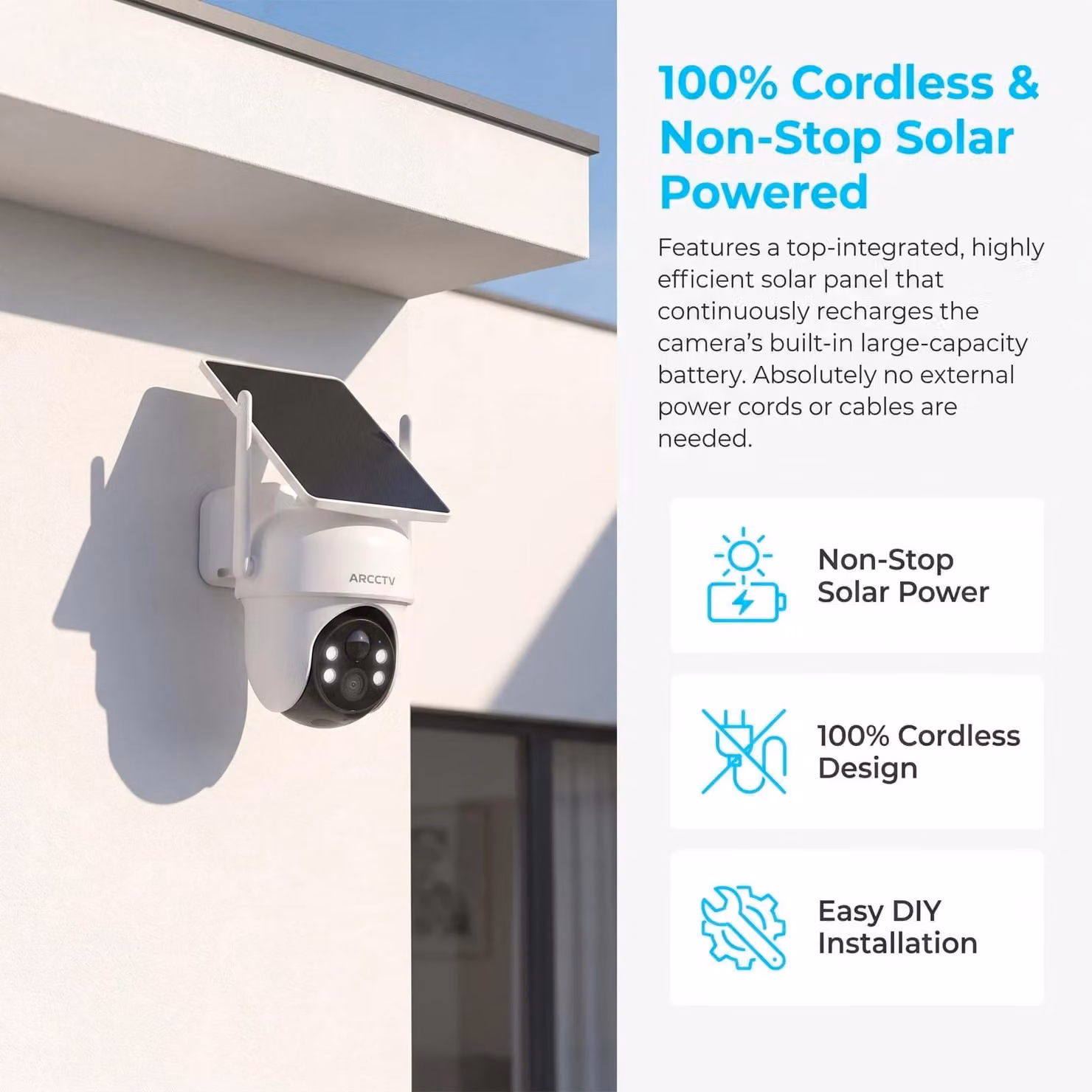 Kit di telecamere di sorveglianza - Sistema esterno wireless alimentato a energia solare - 6 telecamere - 4 MP - Wi-Fi - Registratore video in rete (NVR) a 10 canali - Visione notturna a colori