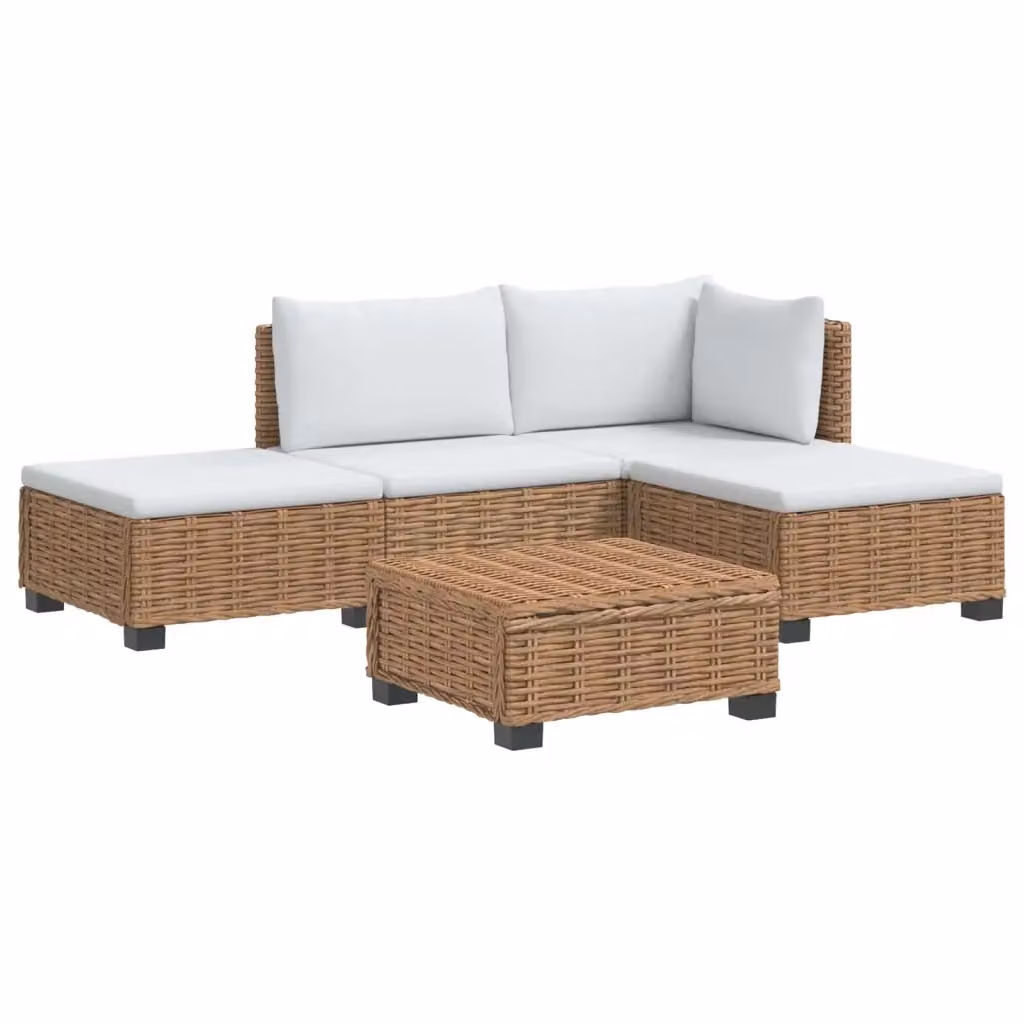 Set Lounge da 4 pezzi vidaXL in rattan naturale con cuscini beige e bianchi per giardino, terrazzo o soggiorno – 2