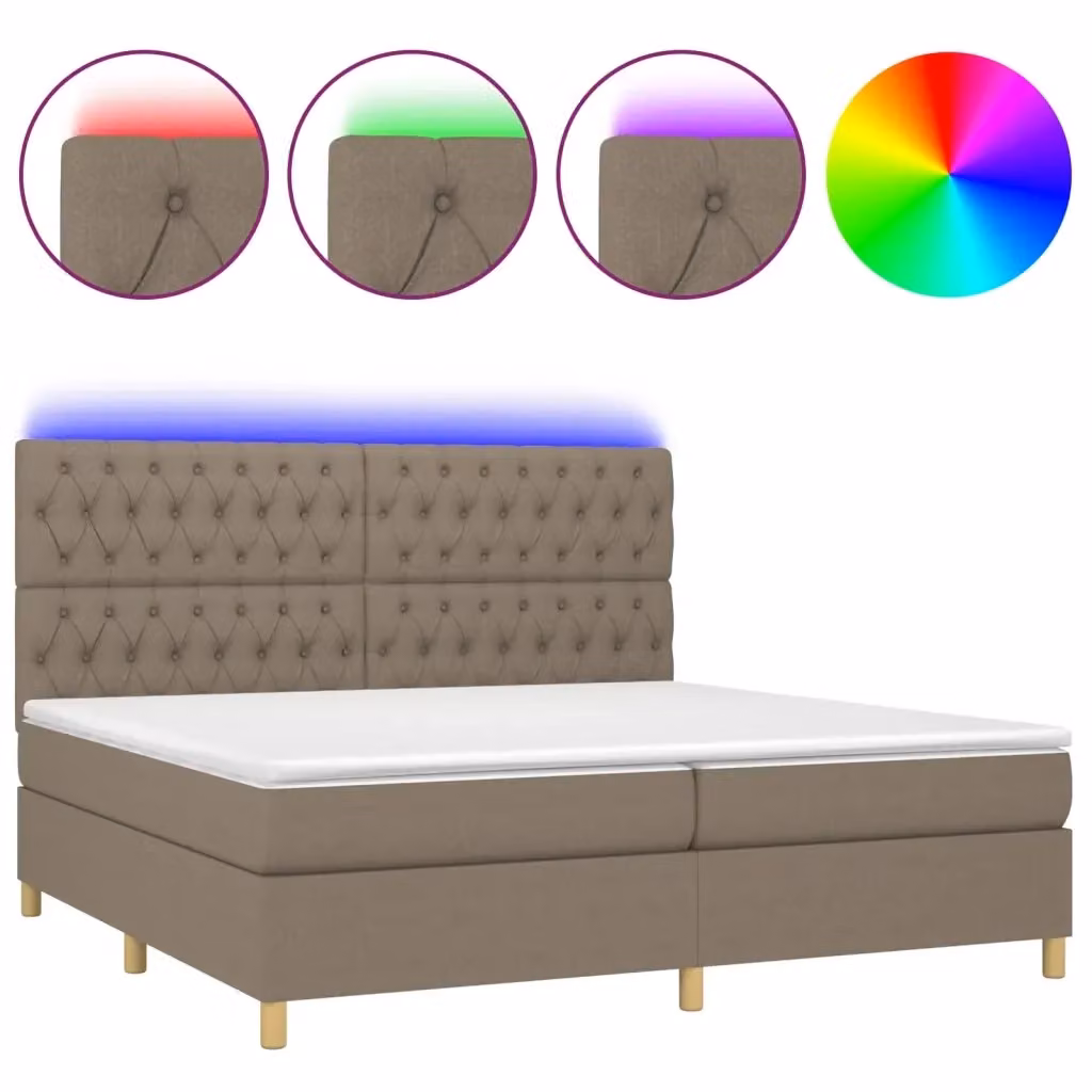 Letto a molle con illuminazione LED e porta USB vidaXL in tessuto beige, L 200 x P 200 x H 203 cm – 2