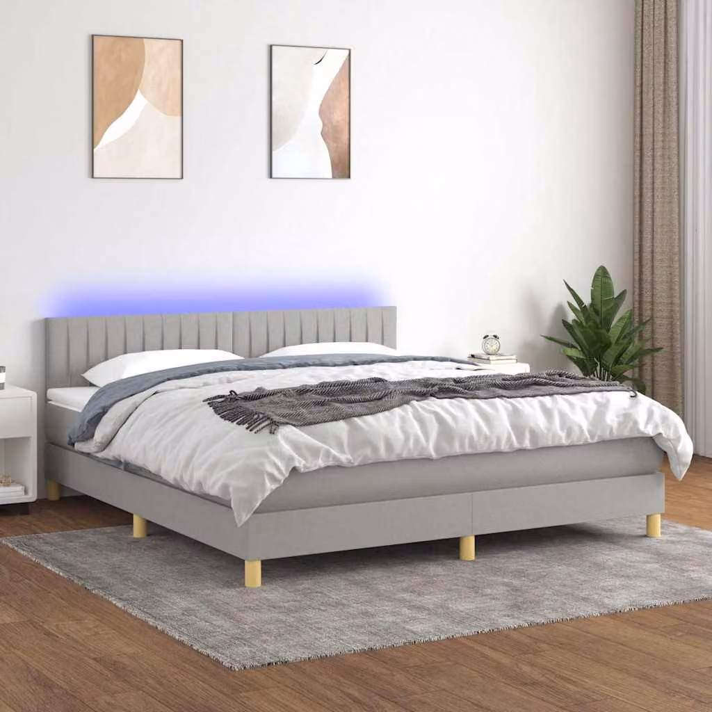 Letto Ibrido con Materasso e Illuminazione LED vidaXL in Tessuto Grigio e Bianco L/P/H: 160 x 200 x 88 cm – 1