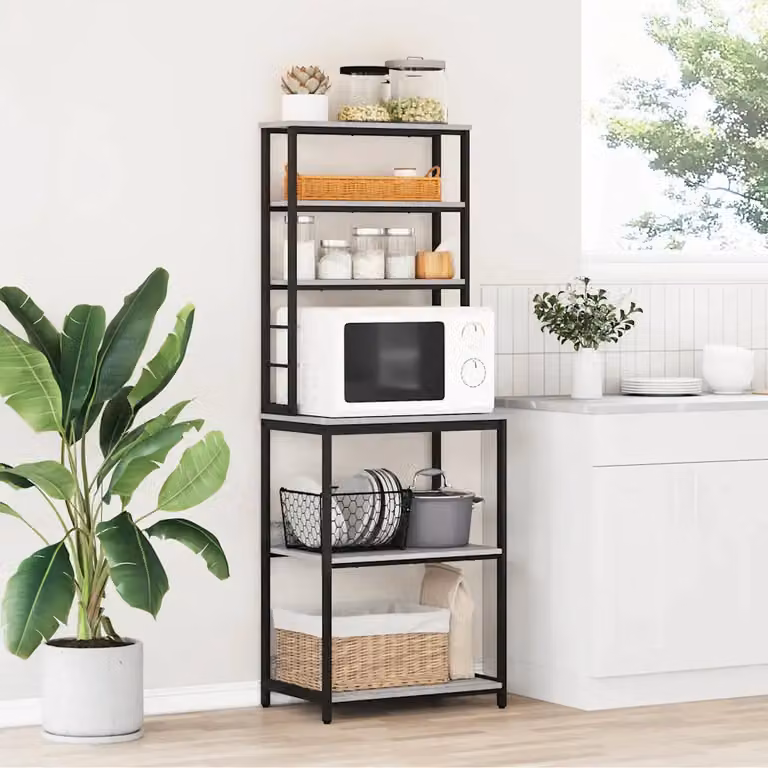 vidaXL Mensola da cucina a 5 livelli in stile industrial, Grigio e Nero, L: 60 cm, P: 40 cm, H: 168 cm