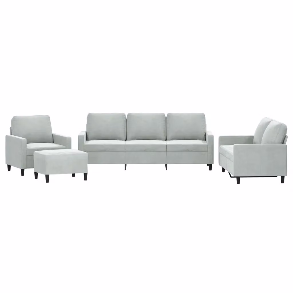 Set di divani moderno vidaXL in velluto grigio composto da divano a 3 posti, divano a 2 posti, pouf e cuscini – 2
