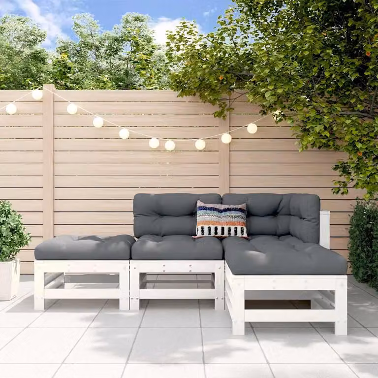 vidaXL Set Salotto da Giardino a L in Legno di Pino Bianco con Cuscini Imbottiti