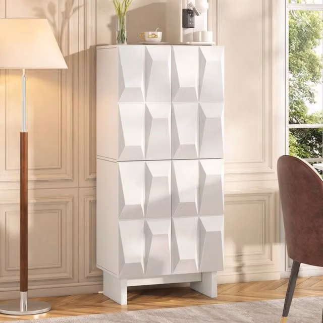Scarpiera con 4 ante, 2 ripiani regolabili e vano aperto, per ingresso e soggiorno, bianco, 60.5 × 34 × 135.5 cm