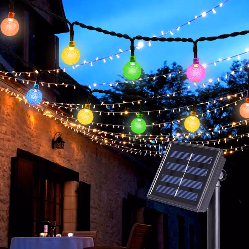 9,5 m, 50 LED, ghirlanda luminosa solare a forma di pallina, illuminazione a LED con 8 modalità, decorazione per giardino, feste e matrimoni all'aperto, colorata