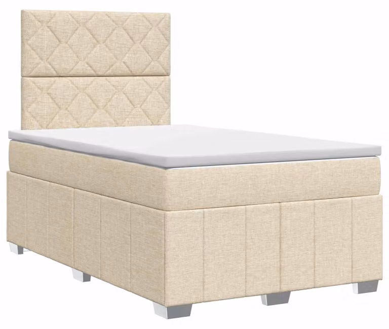 Letto a molle con materasso crema 120 x 190 cm in tessuto