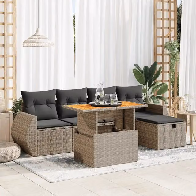 Set Divano da Giardino 6pz con Cuscini Grigio Polyrattan Acacia 3328054