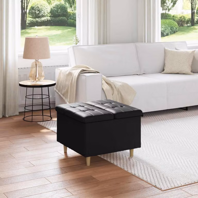 Pouf con contenitore vidaXL in pelle sintetica nera L/P/H: 60 x 60 x 45 cm