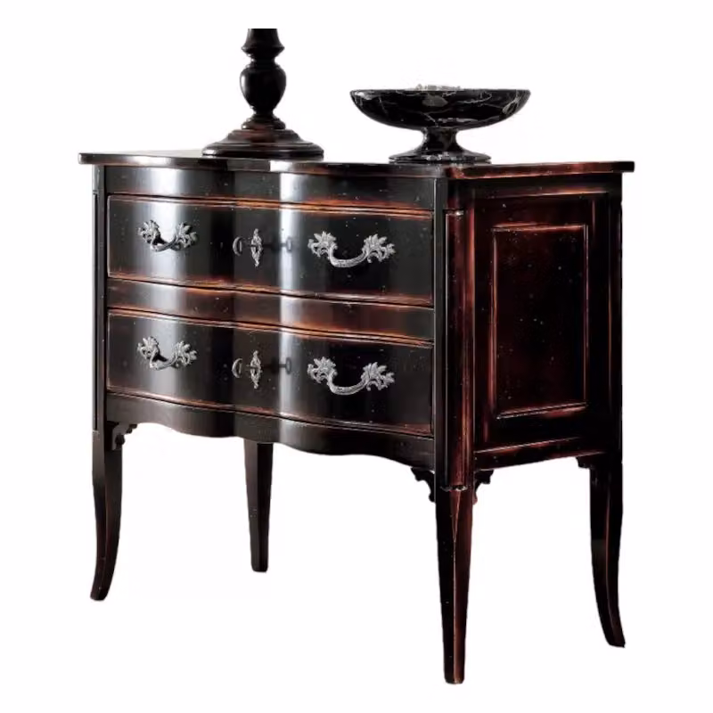 Cassettiera con 2 cassetti in legno stile shabby chic nero Mobili 2G L: 92 cm, P: 44 cm, H: 79 cm – 1