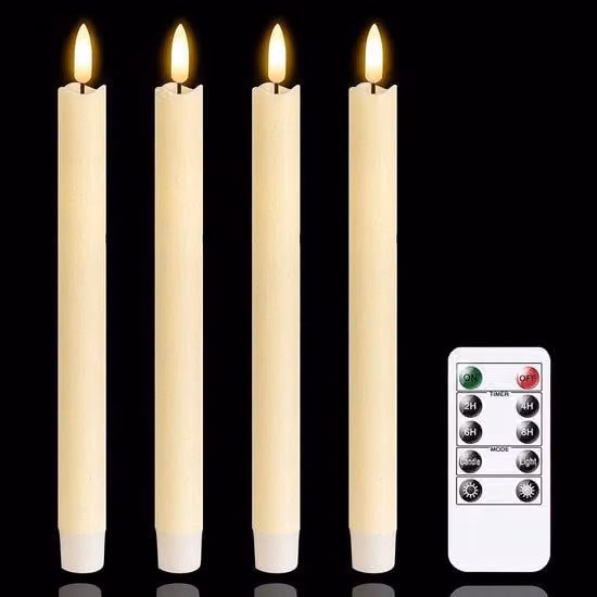 Coni LED senza fiamma con timer e telecomando, alimentati a batterie, set composto da 6 coni Cire senza fiamma (2 x 25 cm)