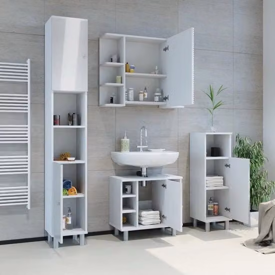 Cassa da bagno in legno con finitura lucida e contenitore 30 x 95 cm