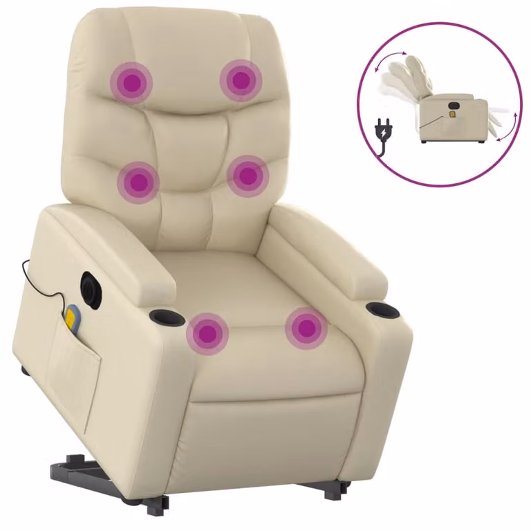Poltrona Alzapersona Elettrica Reclinabile Crema in Pelle finta