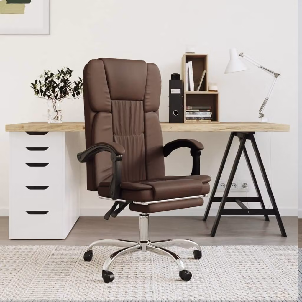 vidaXL Sedia da ufficio con funzione reclinabile in Pelle finta marrone - Sedia da ufficio con funzione reclinabile - Sedie da ufficio con funzione reclinabile - Sedia da ufficio con funzione relax - Sedia da tavolo