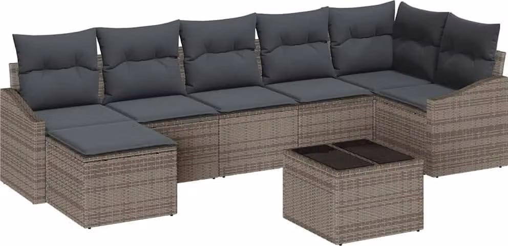 Set di divani con cuscino 8 pcs Grigio polyrattan