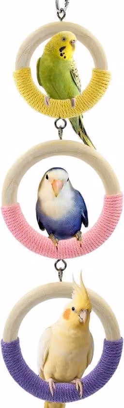 Struttura a treppolo triangolare e giochi da arrampicata - Corda di cotone avvolta per una presa morbida - Piattaforma in legno spessa per pappagalli, uccelli da compagnia e cacatua.